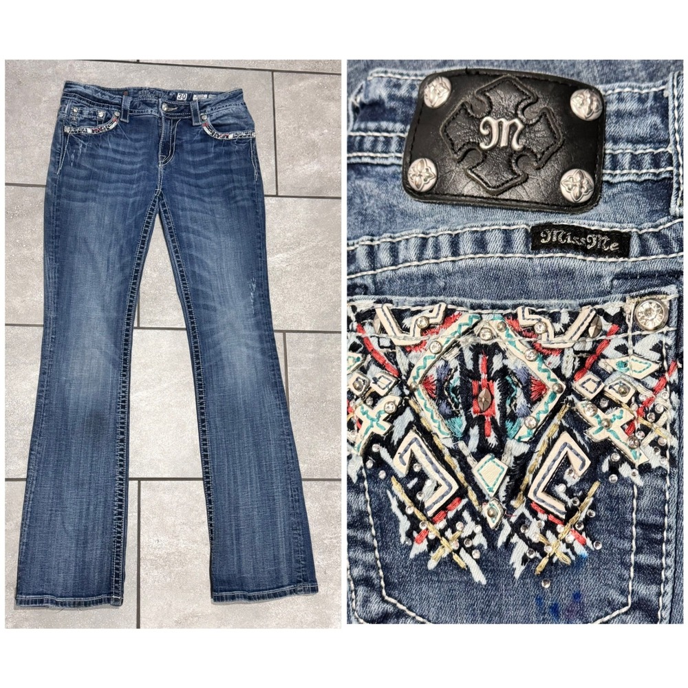 Miss Me Bootcut Jeans Women 30 Blue Good Mid Rise Color Embellished MW8161B3